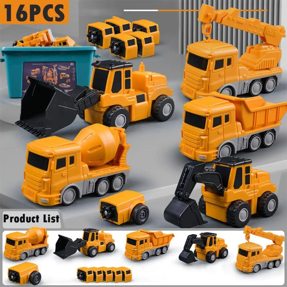 Magnetic Transform Engineering Car Assembled Toys Excavator Mixer Truck Children's Multi-functional Combination Transform Robot