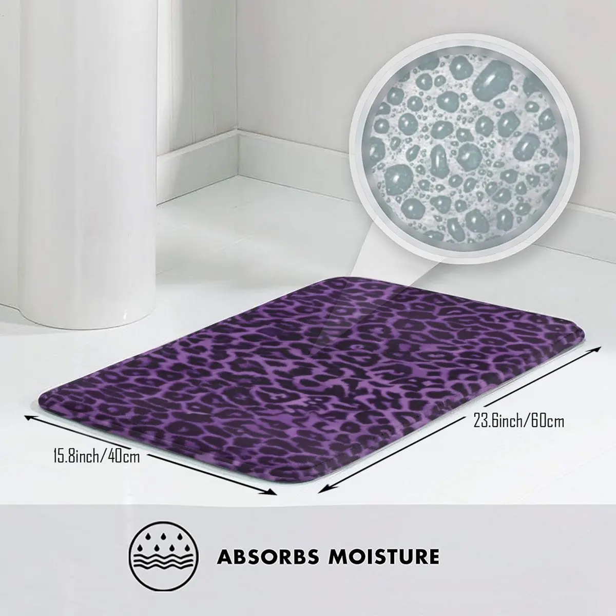 Bath Mat Kitchen Shower Room Purple Leopard Foot Mat Animal Print Retro Toilet Mat Quick Drying Anti Slip Printed Bathroom Rug