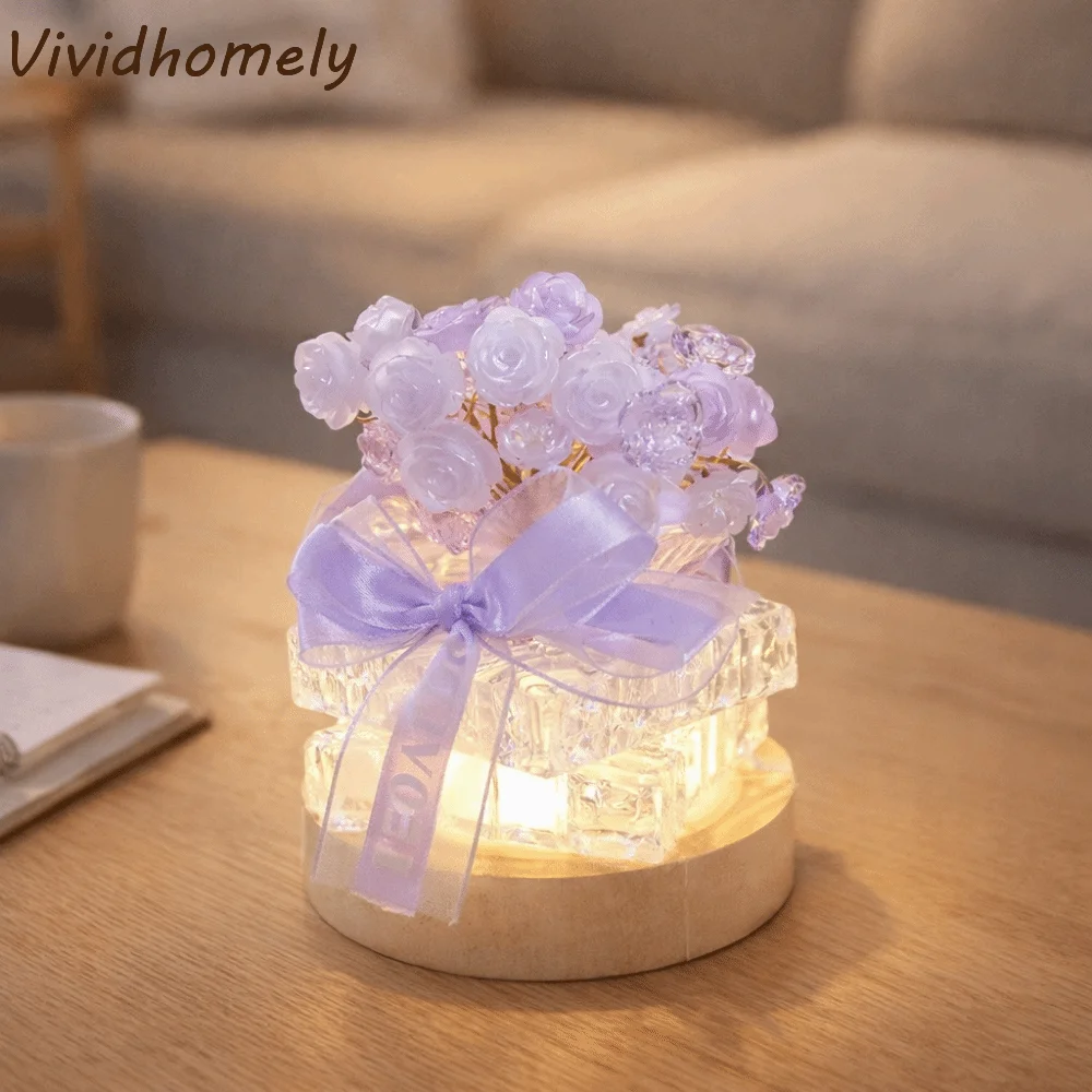 

Креативный ночник DIY: Элегантный светильник ручной работы с имитацией цветов, декоративная светящаяся лампа-кубик льда для поделок