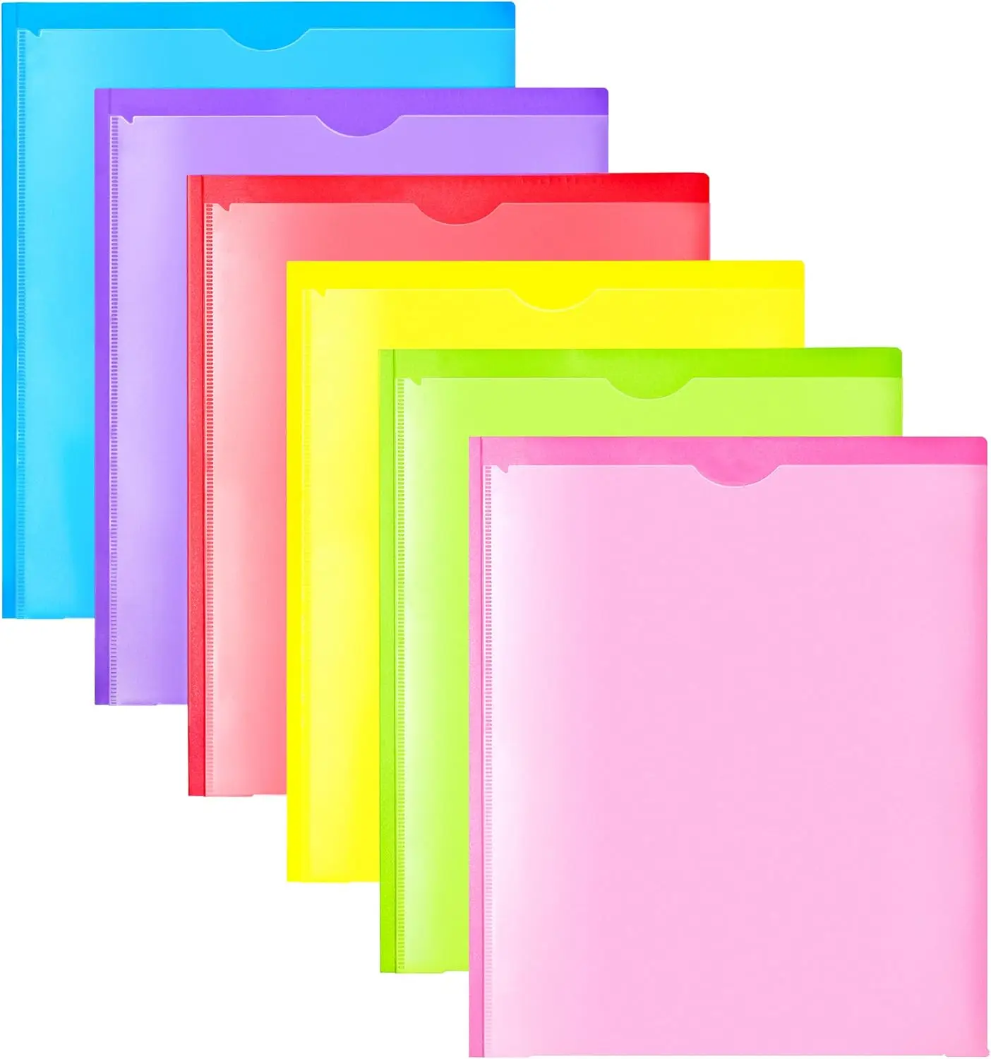 

Heavy Duty Plastic Folders with Clear Front Pocket, 3 Pockets and Prongs for Letter Size Sheets in Bright Colors - 6PCS