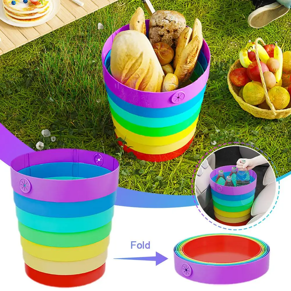 Folding Rainbow Trash Can Home Use Portable High Appearance Trash Indoor Can Use Use Shrinkable Car Celebrity Internet U9C5