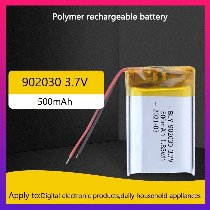 

3.7V 500mAh 902030 polymer lithium ion rechargeable battery for Consumer electronics toys LED lights bluetooth speakers