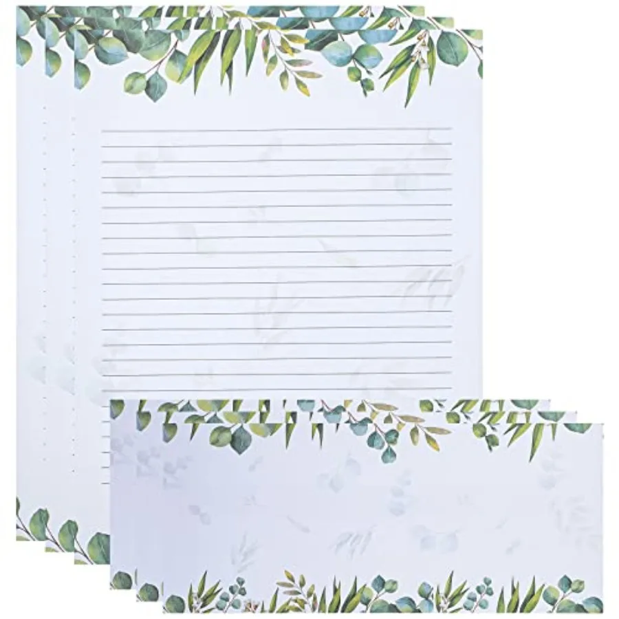 

72 Pcs Leaf Theme Paper Stationery Set 36 Greenery Letterhead Paper with 36 Matching Envelope Leaves Lined Paper for Letter Ele