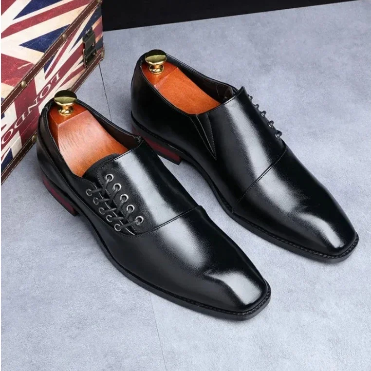 Business Dress Men Shoes Square Toe Leather Shoes Party Wedding Shoes Men Quality Gentleman Shoess 48 Casual Man Office Shoes