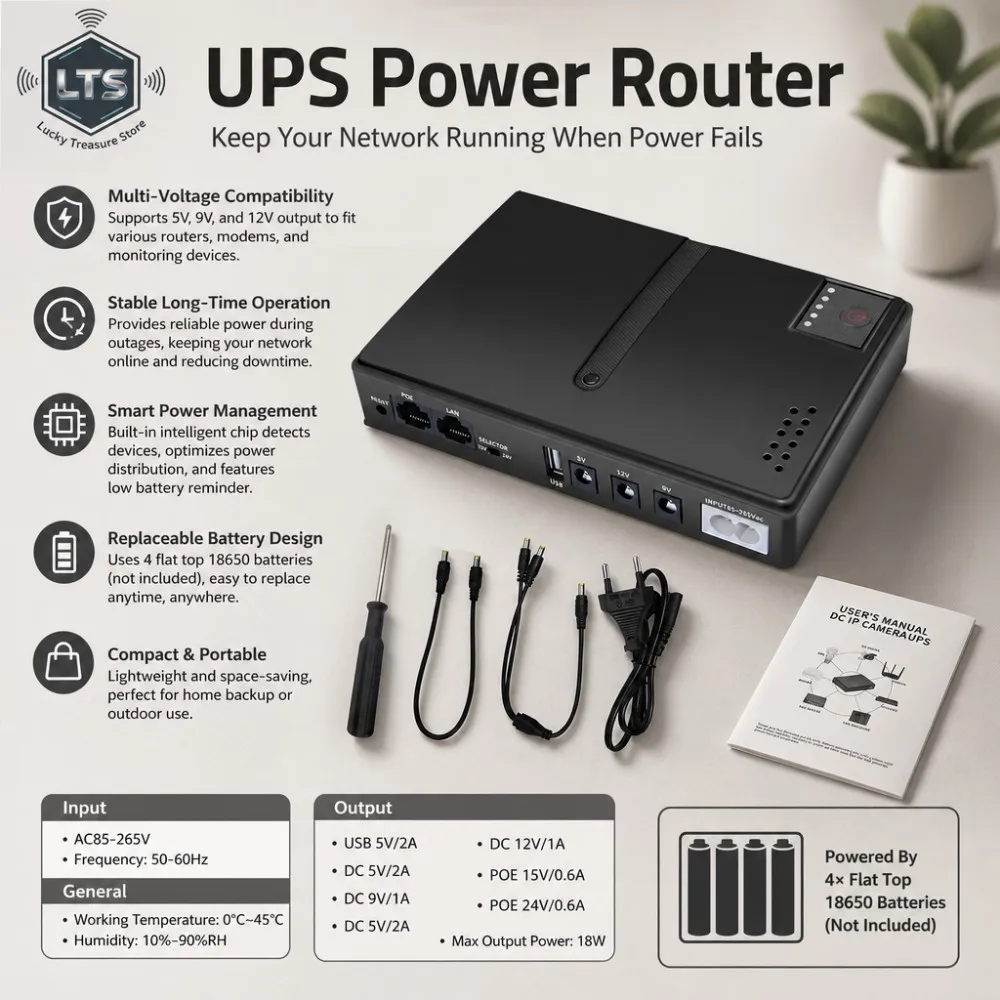Mini DC UPS Uninterruptible Power Supply 18650 Replaceable Battery Backup 5v 9v 12v 220V for Router Wifi Modem