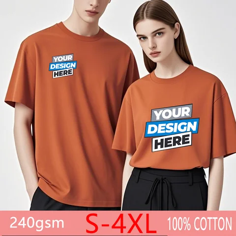 Free LOGO Heavyweight 240gsm Shoulder Drop Custom Design 100% Cotton T-Shirt Casual Short Sleeve Male And Female Cutom Team Logo