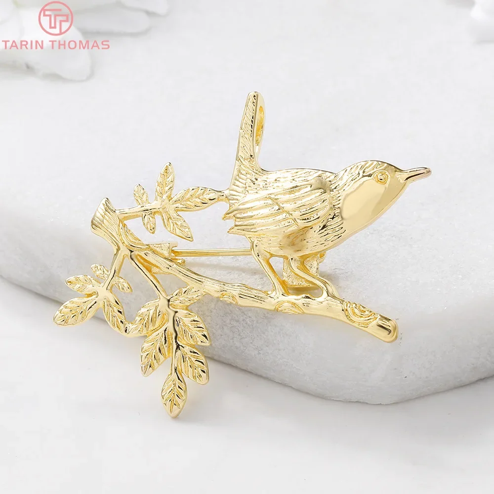 

(3400)2PCS 35x33MM 24K Gold Color Plated Brass Tree Branch with Birds Brooch High Quality DIY Jewelry Making Findings Accessorie