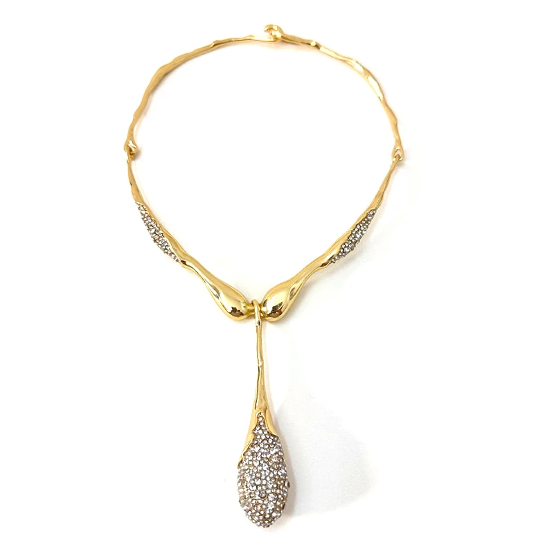 

Irregular Metal Bar Pendant Glass Necklace For Women Fashion Jewelry Elegant Choker Trendy New Styles Holiday Accessories C1962