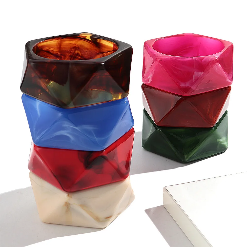 

Vintage Resin Geometric Wide Bangles Bracelets for Women Statement Faceted Irregular Acrylic Bracelet Wristband Jewelry Gifts