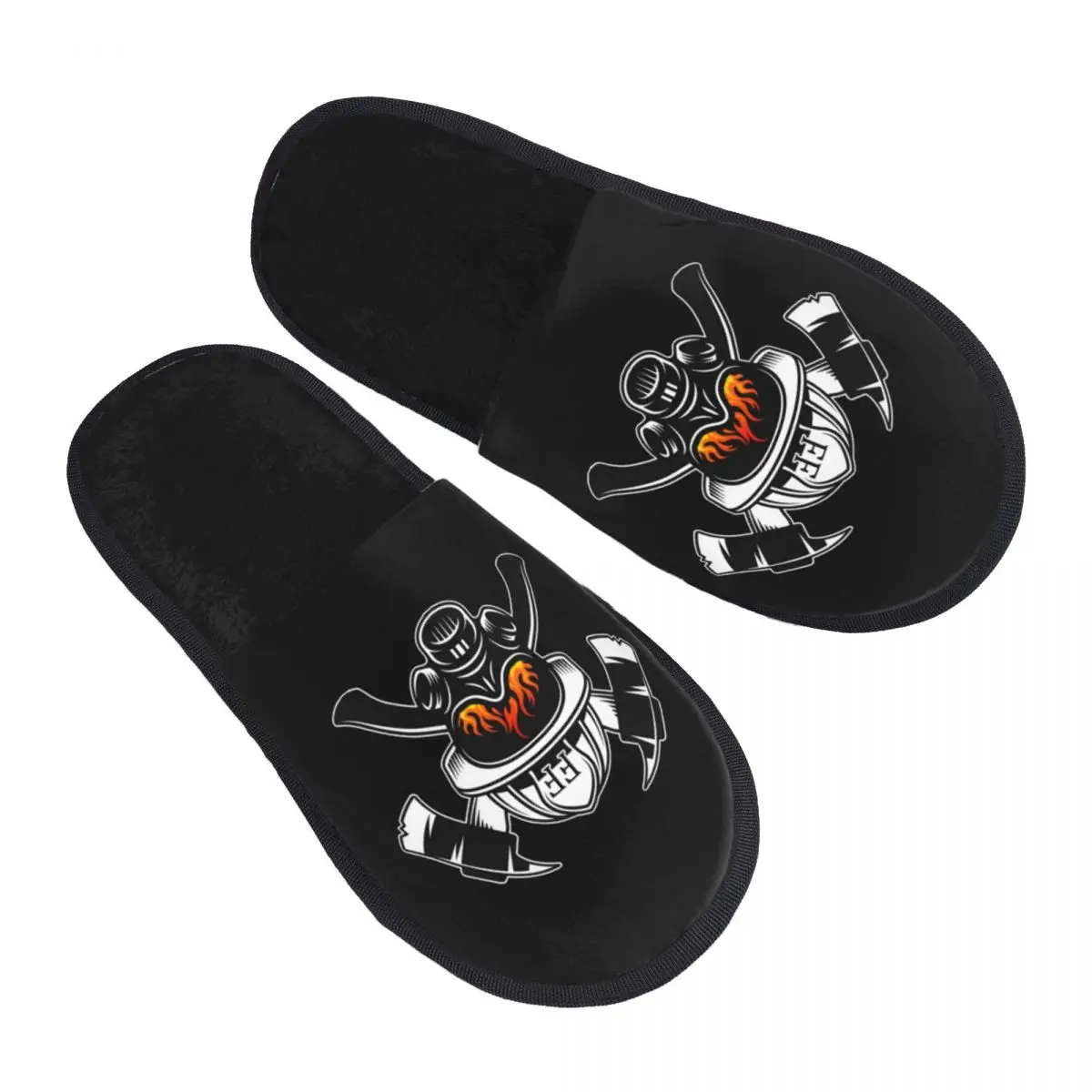 Custom Firefighter Skull Memory Foam Slippers Women Cozy Warm Fireman Fire Rescue House Slippers