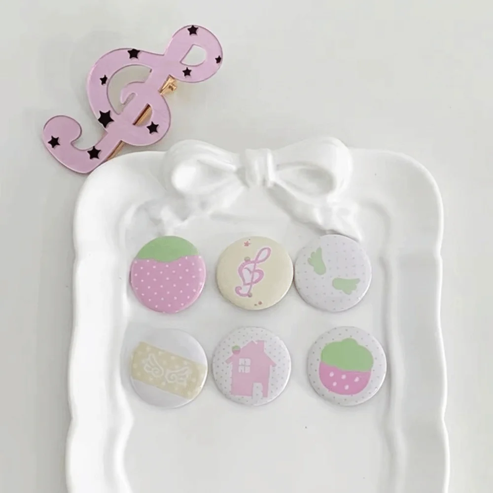 6Pcs/Set Ins Style Mini Badge Pins Clothing Pin Attachment Round Shape Round Brooch Printed Design Enamel Pins DIY Decoration