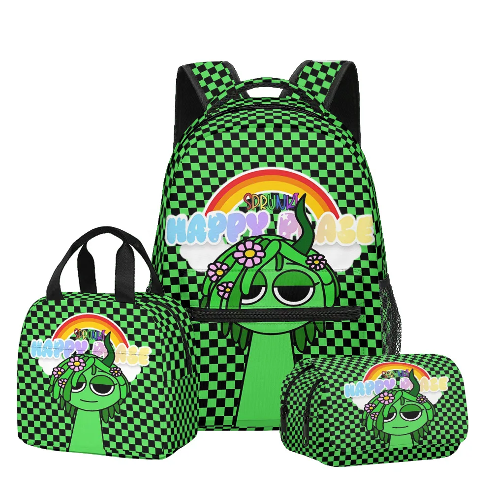 

Модная популярная новинка с 3D принтом Sprunki, 3 шт./компл., школьные сумки для студентов, дорожный рюкзак для ноутбука, сумка для обеда, пенал