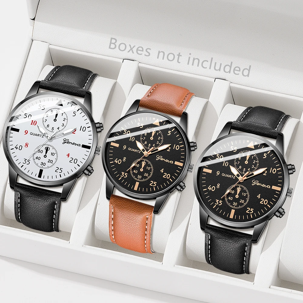 3PCS Fashion Men's Watches Set Business Trend Versatile Retro Classic Round Dial Quartz Watch Reloj Hombre（Without Box）