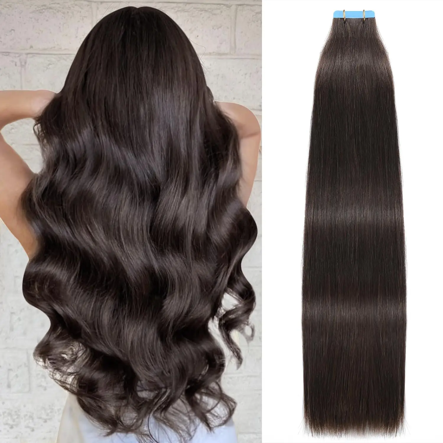 Tape in Hair Extensions Human Hair Invisible Skin Weft Color #2 Dark Brown Brazilian Hair Straight Seamless Human Hair 20pcs