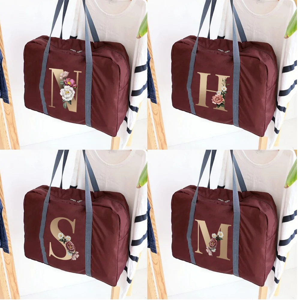 2026 New Nylon Foldable Travel Bags Unisex Large Capacity Luggage bag Women Handbags Men Waterproof Travel Bag Gold Letter print