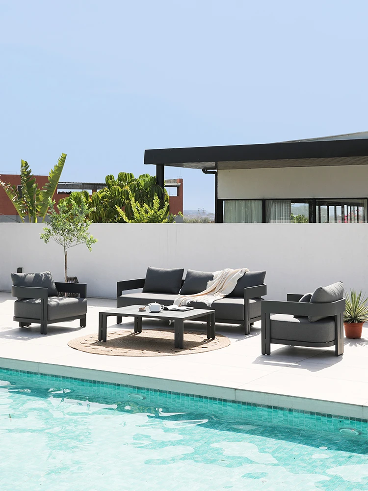 Outdoor sofa Nordic rattan teak combination open-air RH high-end balcony villa model room Garden courtyard B & B