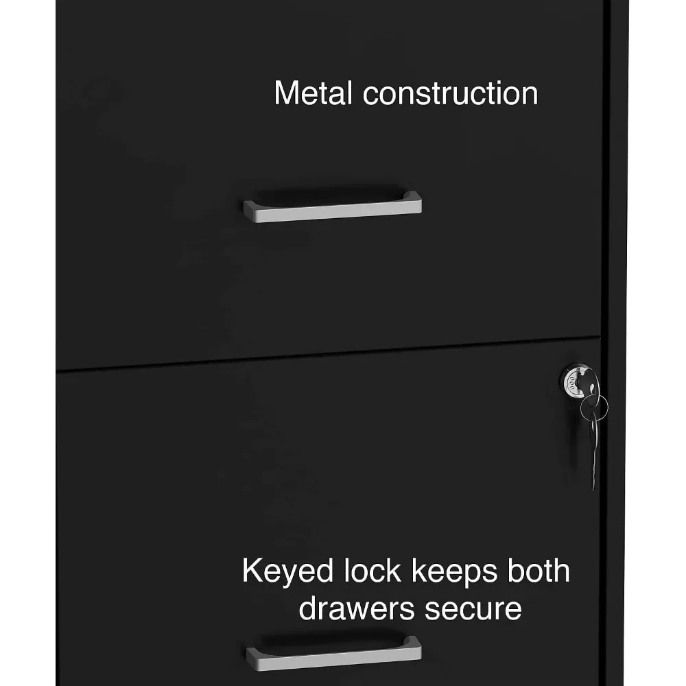 2-Drawer Vertical Locking File Cabinet (Black, Sold as 1 Each) – Holds Letter Size Documents, Measures 26.3"H x 14"W x 18"D