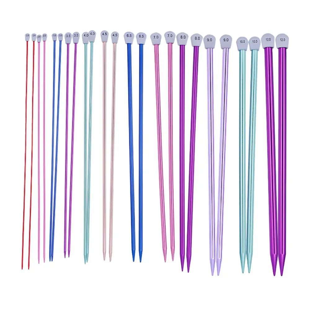 2Pcs/set 35cm 2.0-12mm Single Pointed Knitting Needles Pins Straight Aluminum DIY Weaving Tool Long Sweater Scarf Needle