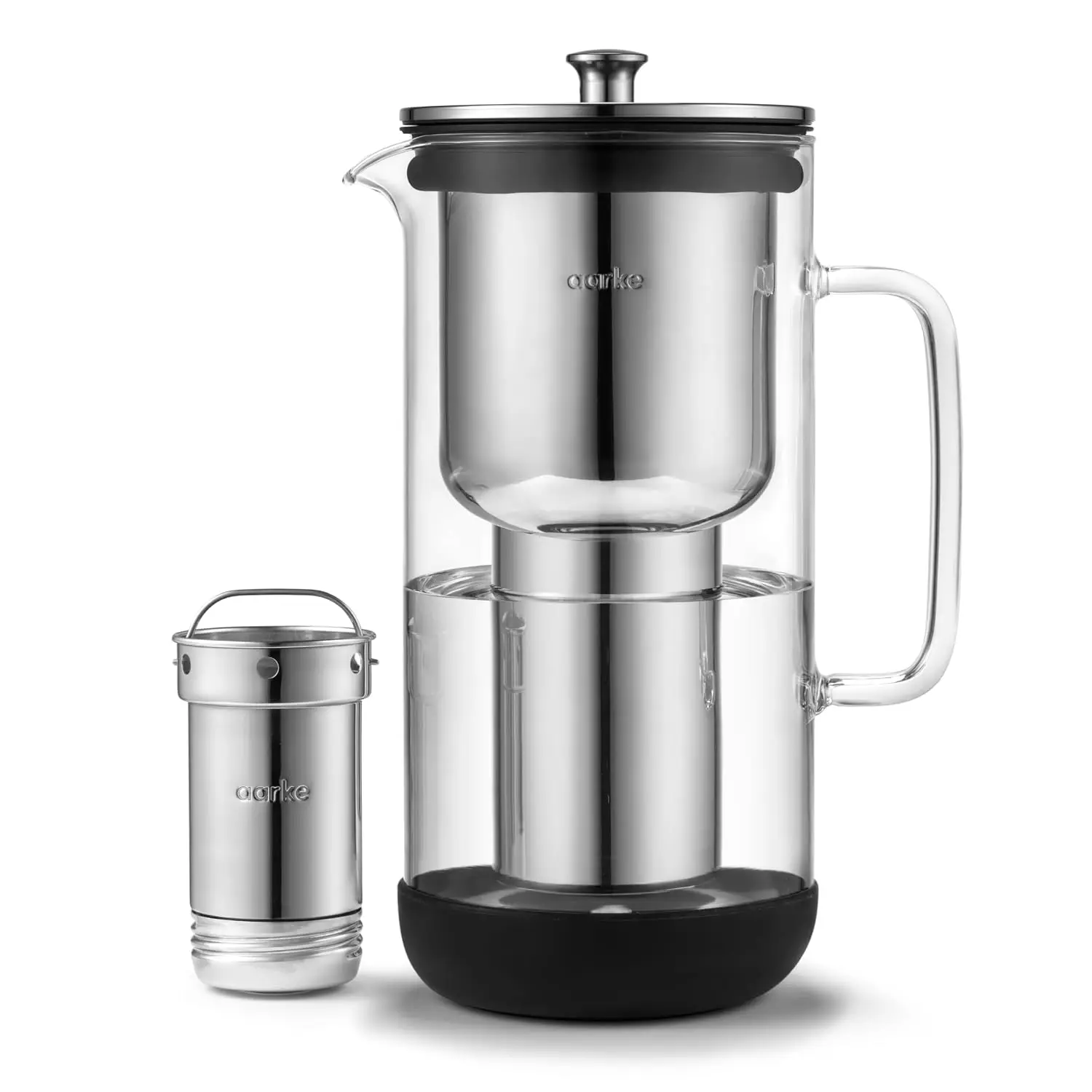 Water Filter Pitcher Glass Stainless Steel 81oz Refillable System Granules 2.4L Pitcher 1.18L Filtration Capacity