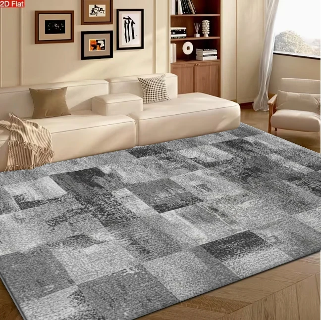 Grey Black White Patchwork Abstract Textured Area Rug Modern Industrial carpet flooring for Office Living Room Home