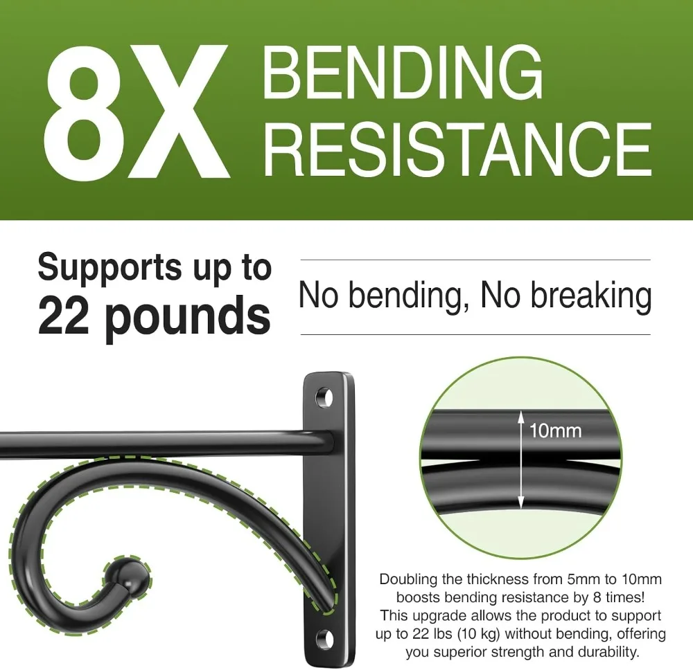 6" Heavy Duty Plant Hanger Hooks, Wall Mounts for Hanging Plants, Baskets, Wind Chimes, Bird Feeders, Lanterns, Bird Houses (Black, 2-Pack) - view 6
