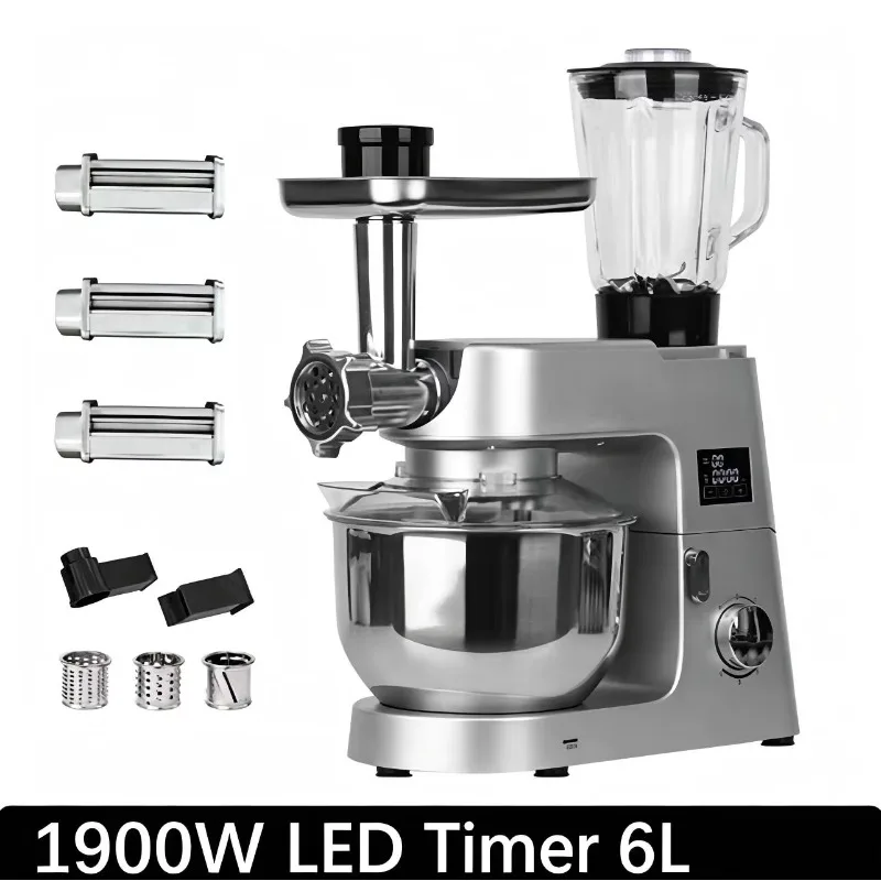Airo 1900W 6L LED Timer Stand Mixer Multifunctional Kitchen Machine with Blender Pasta Roller Vegetable Cutter & Meat Grinder