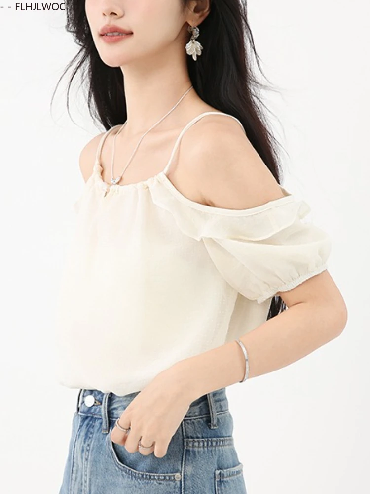 Off Shoulder Tops Hot Sales Y2K Women Casual Cute Sweet Shirts Summer Holiday Date Girls Sexy Chic Korea Beaded Blouses
