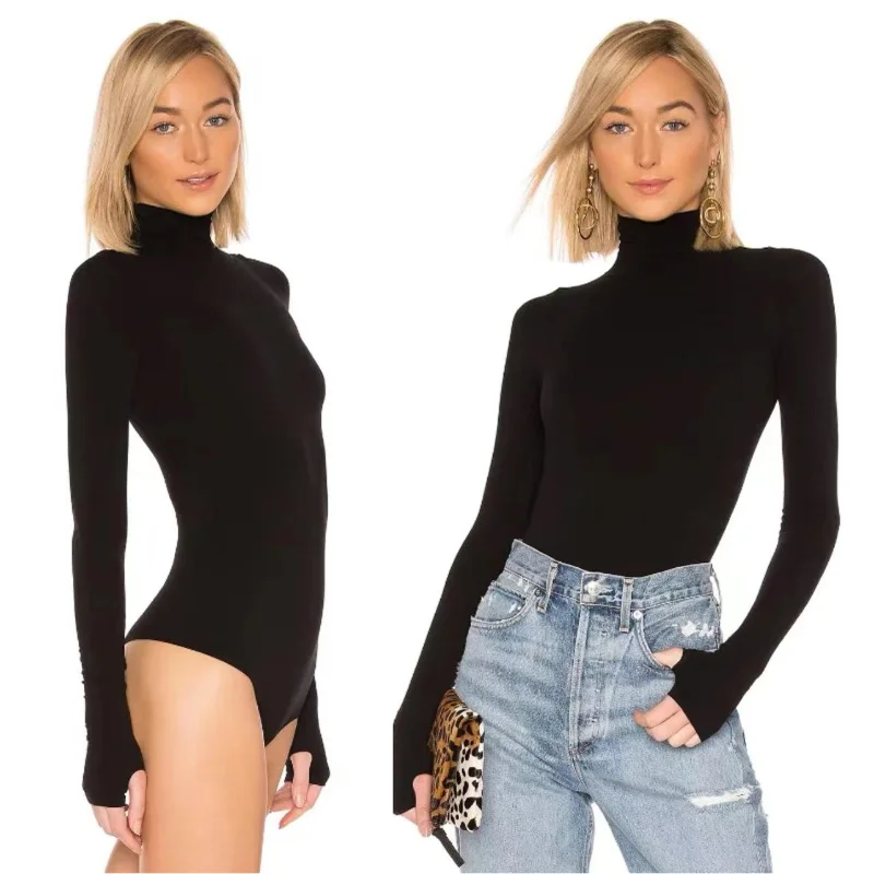 

Женское боди с высоким воротником и длинным рукавом, сексуальное, с открытой промежностью, облегающее, осенне-зимнее