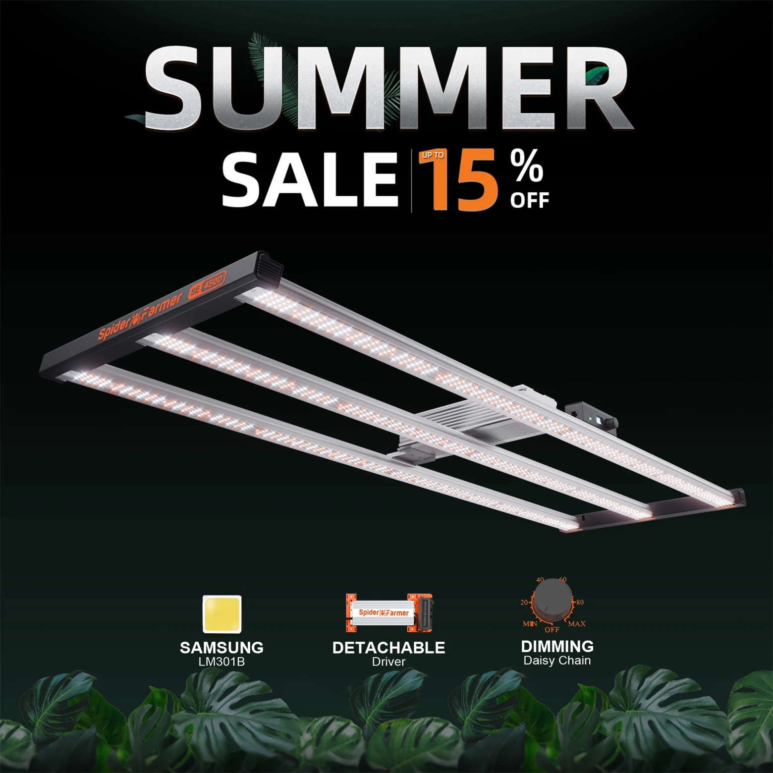 

Spider Farmer SE4500 LED Grow Light Samsung LM301H EVO Detachable Driver Full Spectrum For Veg Flower Plants Indoor Hydroponics