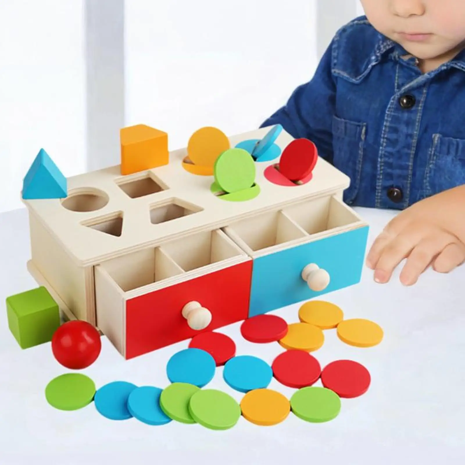 Wooden Montessori Coin Box Object Permanent Box for Preschooler Toddlers