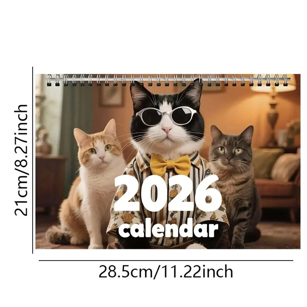Calendario 2026 con diseño de dos gatos, construcción duradera, planificación de año completo, calendario de pared para gatitos, calendario colgante con lazo para gato, decoración del hogar