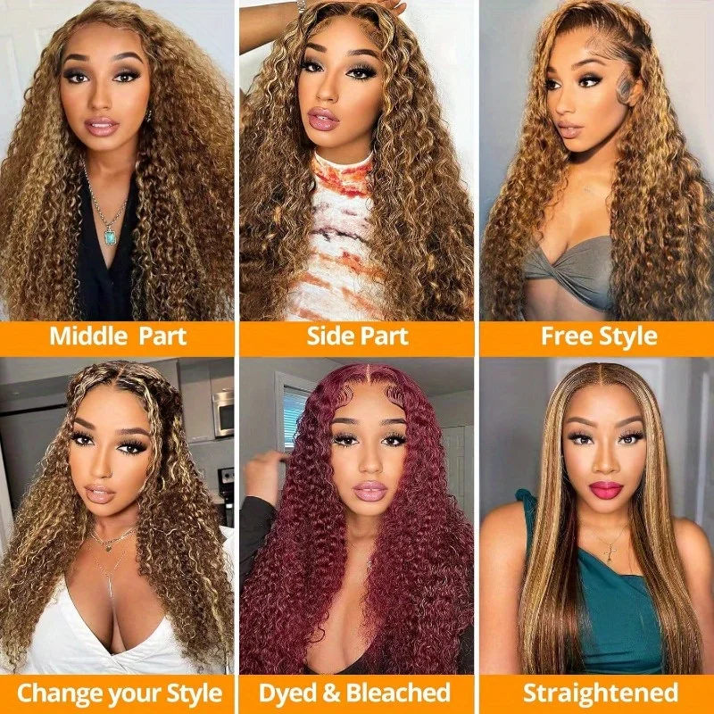 30 40 Inch Hd Lace Wig 13x4 Human Hair  Ombre Highlight Deep Wave Lace Front Wigs Human Hair P4/27  Pre Plucked With Baby Hair
