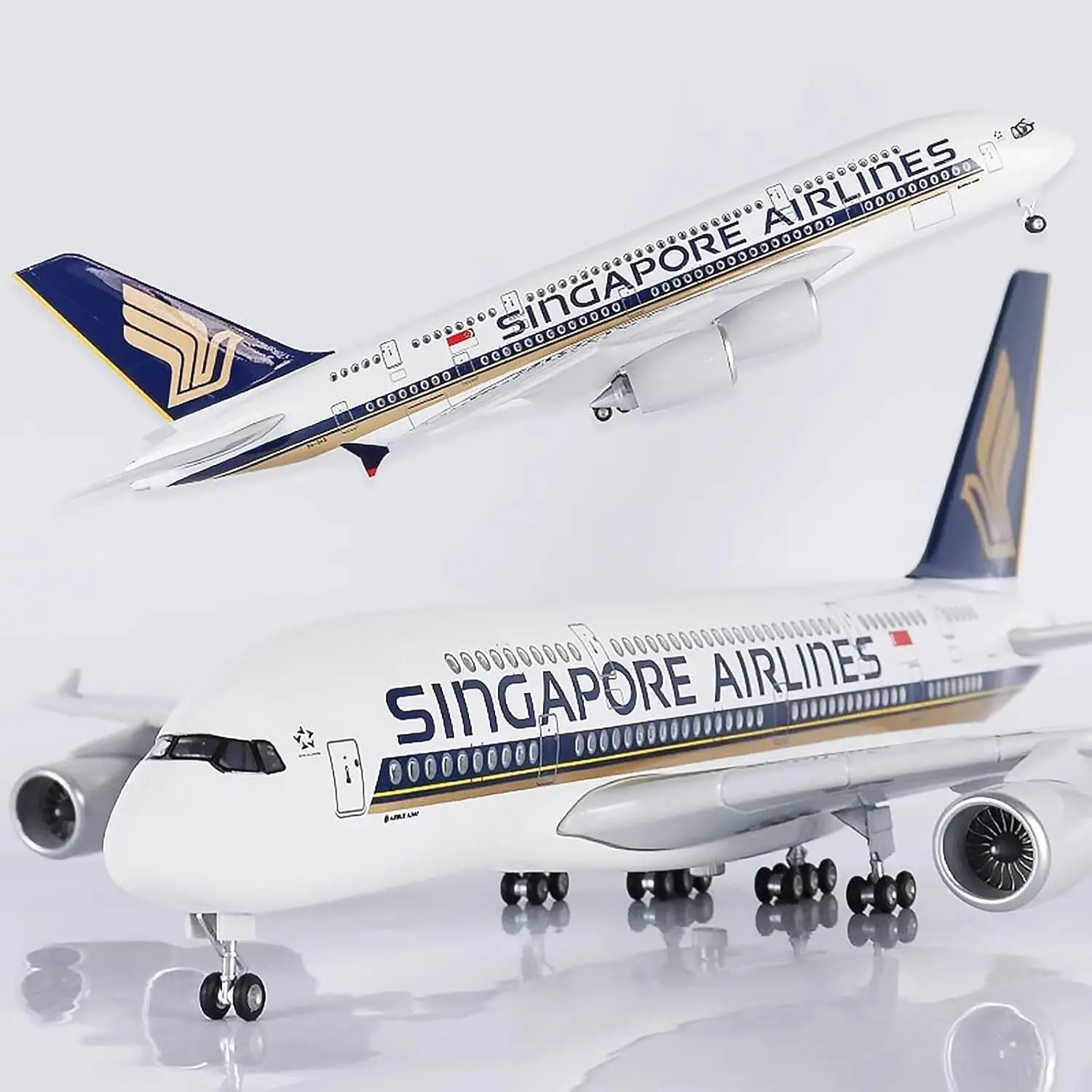 47cm Singapore A380 Diecast Resin collectible aircraft Model with LED Light(Touch or Sound Control) for Collection or Displays