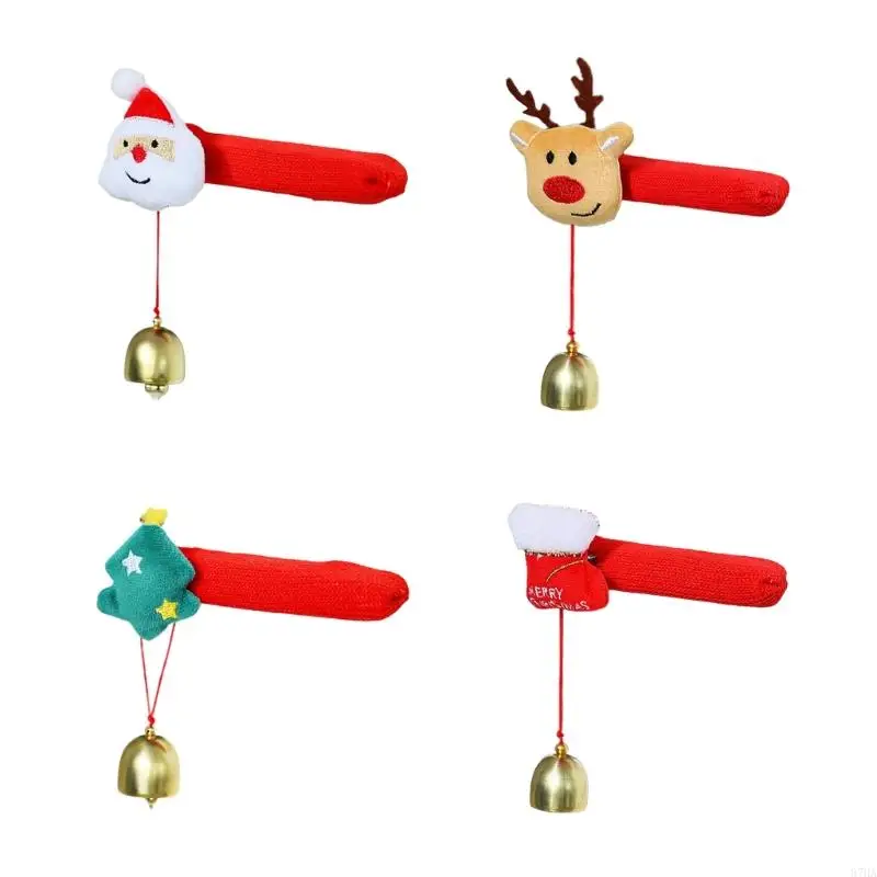 Pack Of 4 Christmas Door Handle Covers with Hanging Bells Festives Door Knob Sleeve Decors For Home Holiday Decoration 87HA