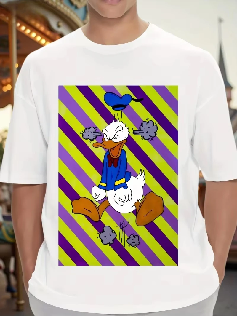 تي شيرت ديزني أنجري دونالد داك للرجال - تي شيرت كاجوال بأكمام قصيرة مصمم دونالد داك وماكدونالد