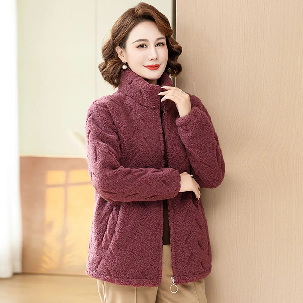 Mother Fleece Cotton-padded Jacket Lambswool In Autumn And Winter, Middle-aged And Elderly Women's New Granular Wool Warm Coat.