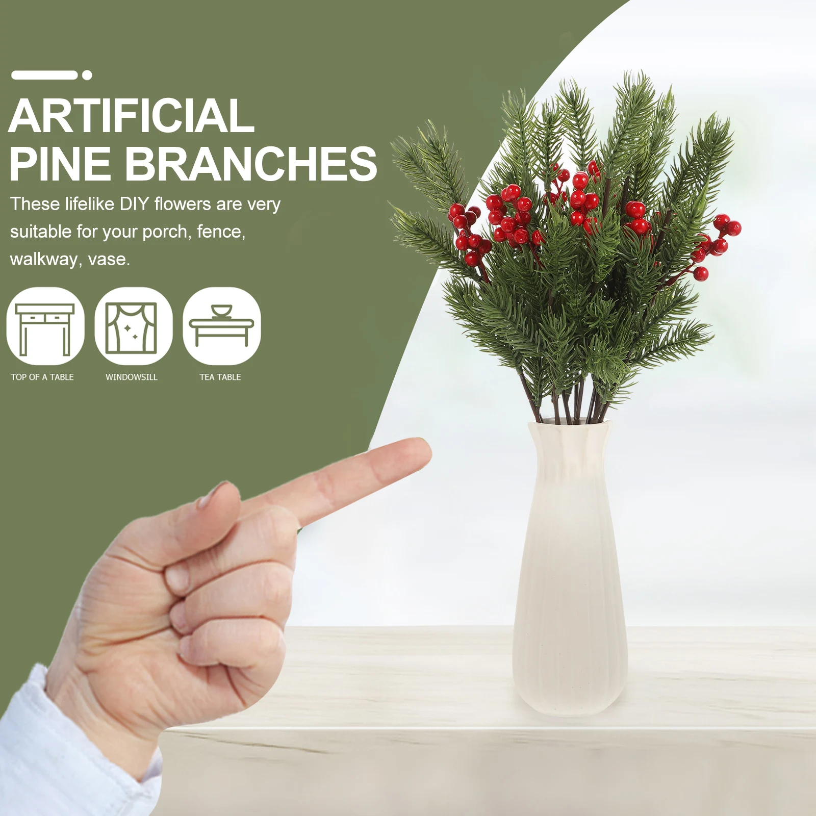 

12pcs Artificial Pine Needles Plastic Christmas Faux Branches Realistic Stems Winter Holiday Decorations Premium Material