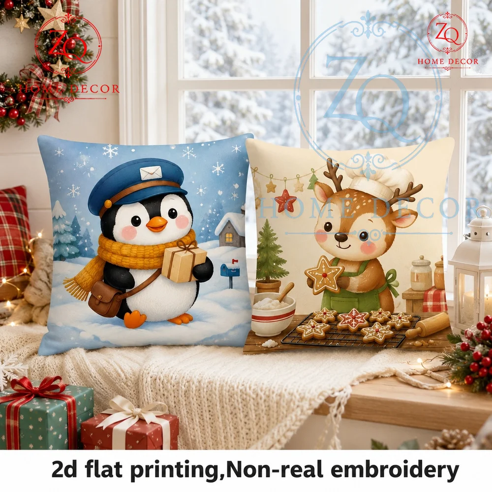 Cozy watercolor festive cushion cover with cute postal penguin perfect  upgrading your holiday home decor soft and durable