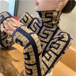 Spring Vintage Striped Chic Slim Pullovers Street Fashion All-match Knitted Casual Sweaters Women Basic Turtleneck Exquisite Top