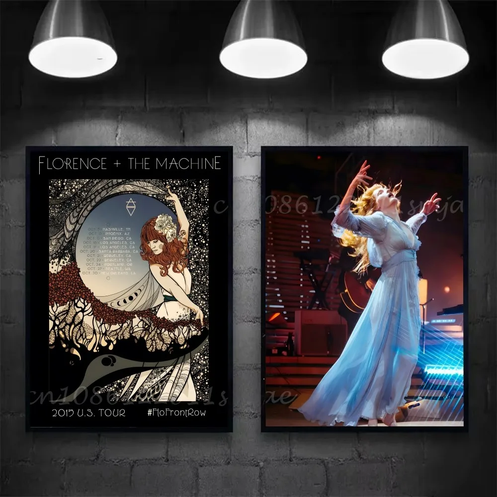 مغني البوب فلورنسا وآلة الموسيقى المشارك ذاتية اللصق الفن ورقة مقاومة للماء ملصق مقهى بار غرفة جدار ديكور