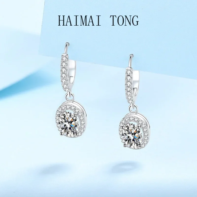 Classic PT950 Platinum Drop Earrings for Women 1/2ct Oval Moissanite Diamond D Color Vvs1 Brilliant Birthday Gift for Girlfriend