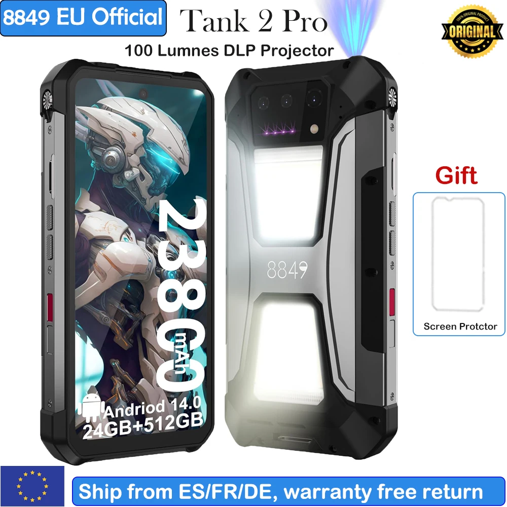 8849 Tank 2 PRO Unihertz هاتف ذكي متين مع جهاز عرض 2.4K عرض 24GB 512GB هاتف محمول 23800mAh 120W أندرويد 14 هاتف