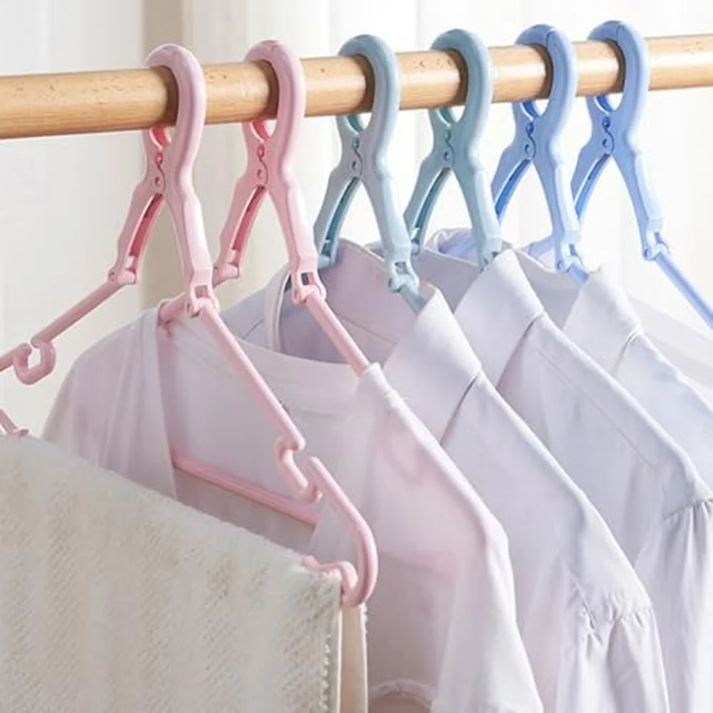 5 Piece Heavy Duty Windproof Clothes Hanger & Reliable Space Saving Laundry Rack Set Plastic Blue Perfect for