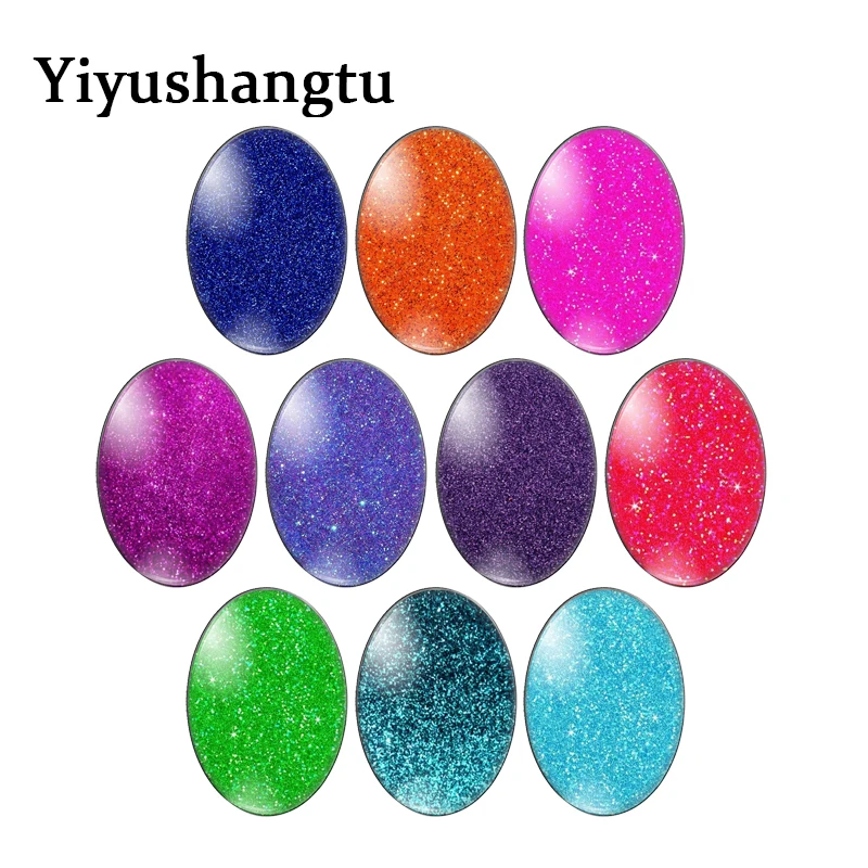 New Rainbow glitter monochromatic blingbling 13x18mm/18x25mm/30x40mm Oval photo glass cabochon demo flat back Making findings