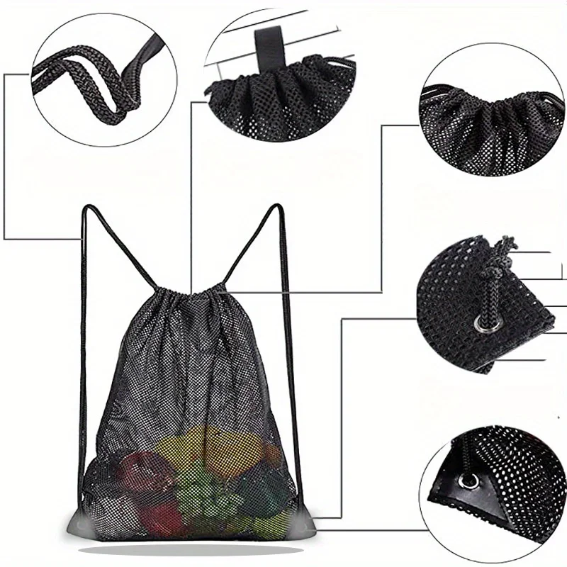 Large Capacity Portable Fruit And Vegetable Drawstring Bundle Pocket Bag, Beach Clothes Mesh Storage Bag,