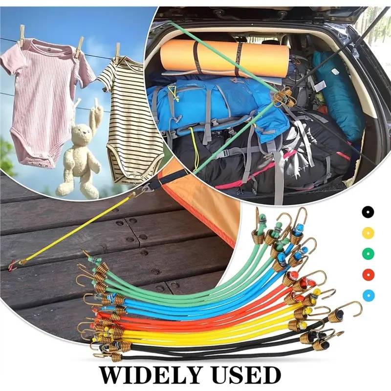 ELEG-для кемпинга на открытом воздухе, 10 дюймов, короткие эластичные мини-шнуры для банджи (15 шт.) с крючками для велосипедов, автомобилей, автодомов, подвесные инструменты
