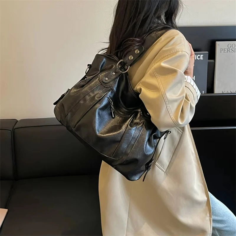 Women Vintage Soft Leather Tote Bag Large Capacity Handbag Designer Retro Casual Shoulder Crossbody Bags for Daily Work Commuter