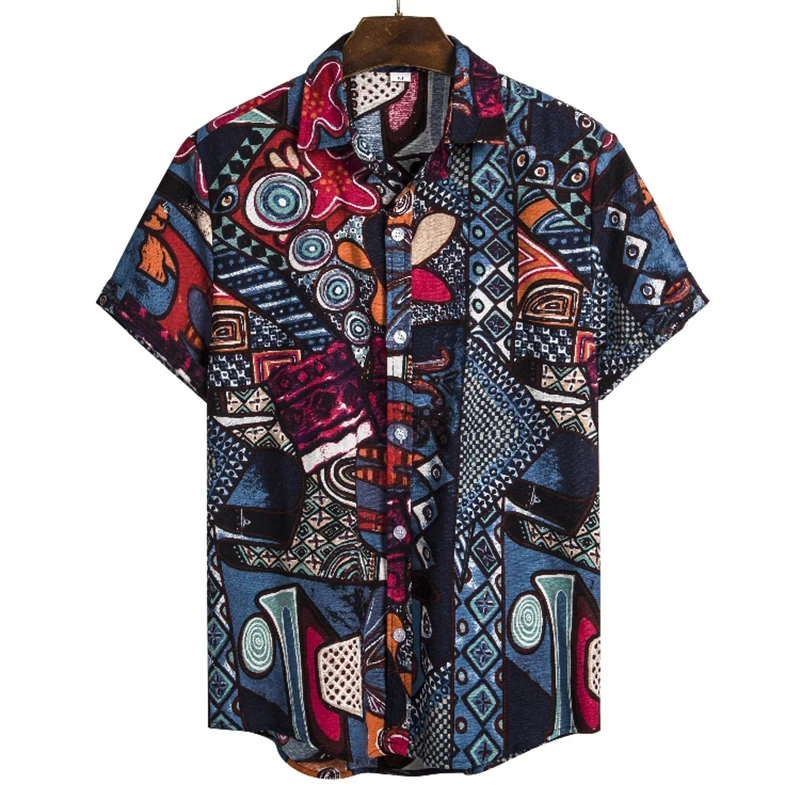 Boho Geometric Pattern 3D Printed Men Shirt Man/Women Casual Fashion Short Sleeves Shirts Button Tops Oversized Unisex Clothing