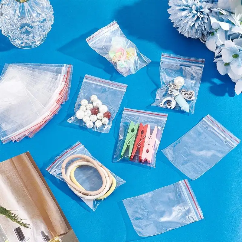 100Pcs Resealable Clear Self Sealed Plastic Bags Zipper Transparent Pouches for Jewelry Food Pills Small Item Storage