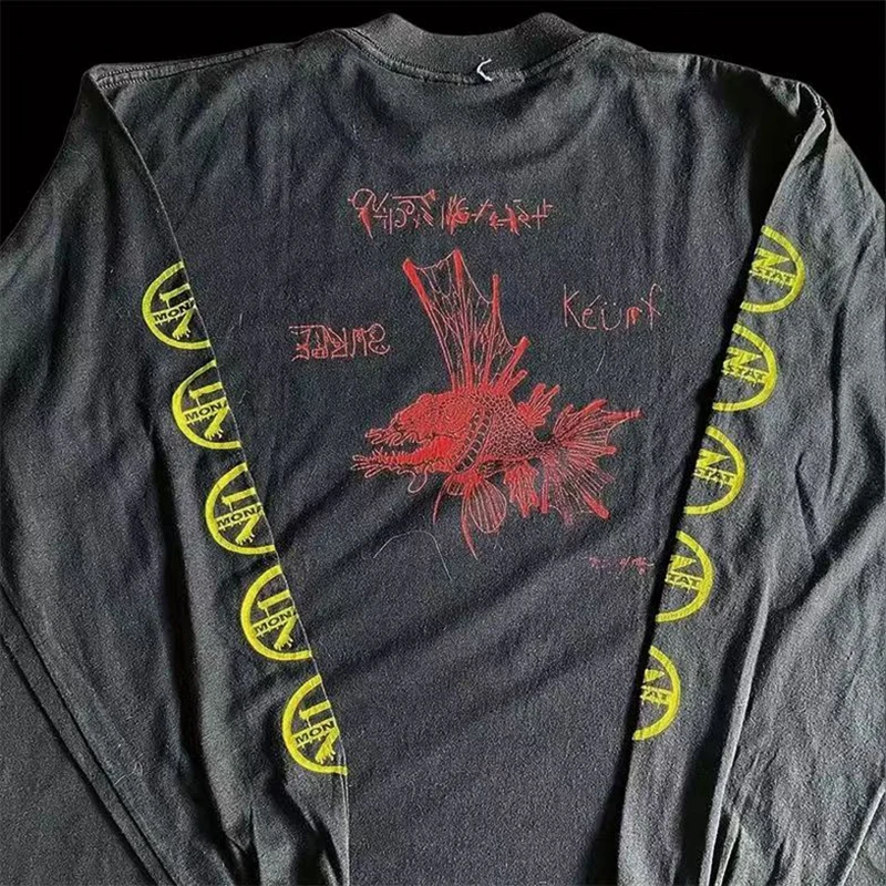 

Y2k T-shirt High Street Fashion Clothing Vintage Letter Printing Loose Men Long Sleeved Tshirt TOPS Round Neck T-shirt Top